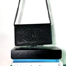 Chanel黑色荔枝皮口金錢包長夾小手袋 保卡 原裝盒 送肩帶 中古