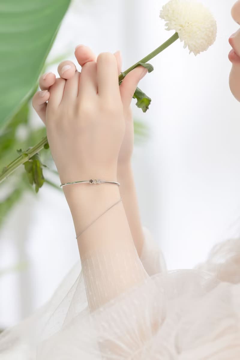 橄欖石 白水晶 茶晶925純銀蛋糕排鑽風格手環