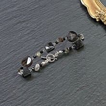 閃靈鑽原石 冰曜石 黑尖晶 滿礦黑髮晶 | 避邪防小人 925純銀手鍊