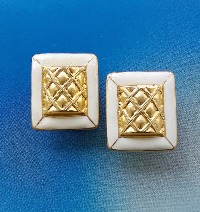 Vintage Jewelry 西洋古董飾品 個性 格紋 方塊  夾式耳環