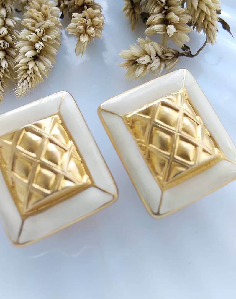 Vintage Jewelry 西洋古董飾品 個性 格紋 方塊  夾式耳環