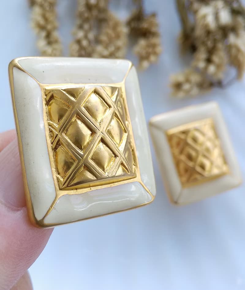 Vintage Jewelry 西洋古董飾品 個性 格紋 方塊  夾式耳環