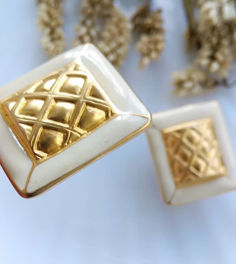 Vintage Jewelry 西洋古董飾品 個性 格紋 方塊  夾式耳環