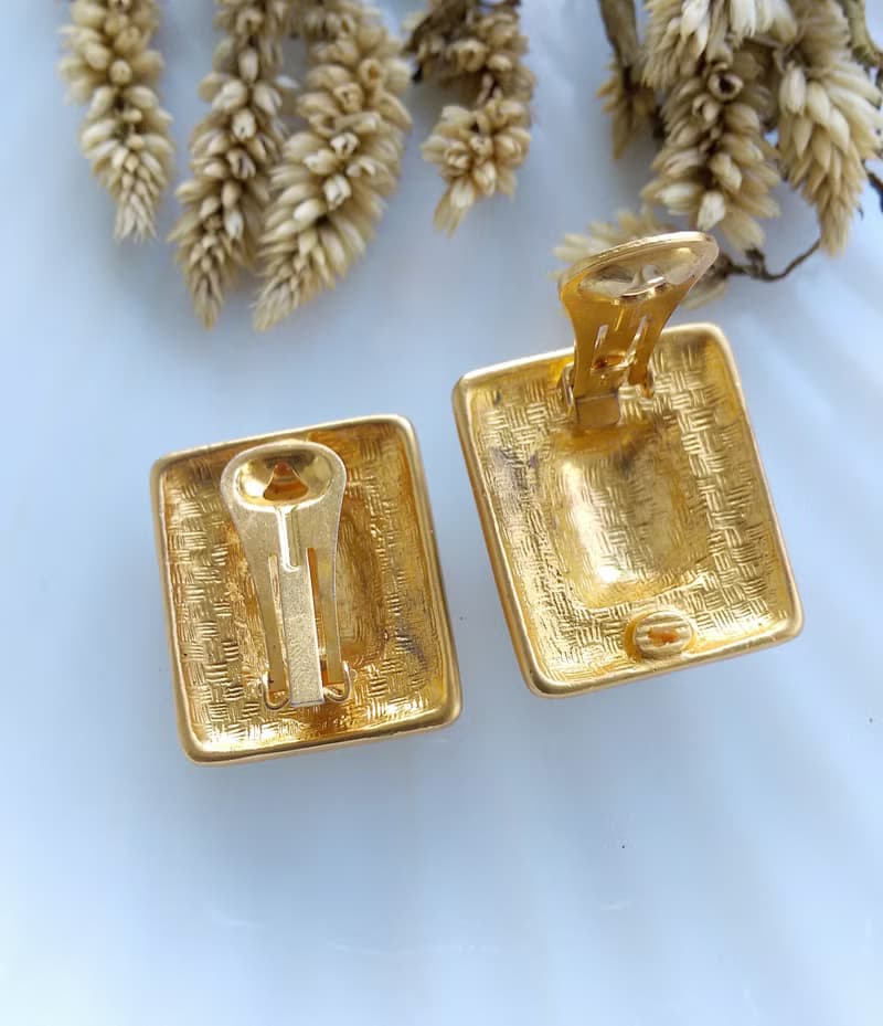 Vintage Jewelry 西洋古董飾品 個性 格紋 方塊  夾式耳環