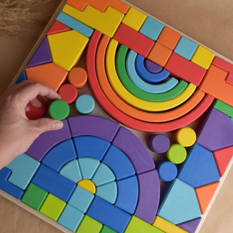 Wooden Construction Kits for Kids Building Set Toy Romanesque Rainbow Handmade