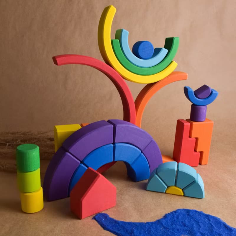 Wooden Construction Kits for Kids Building Set Toy Romanesque Rainbow Handmade