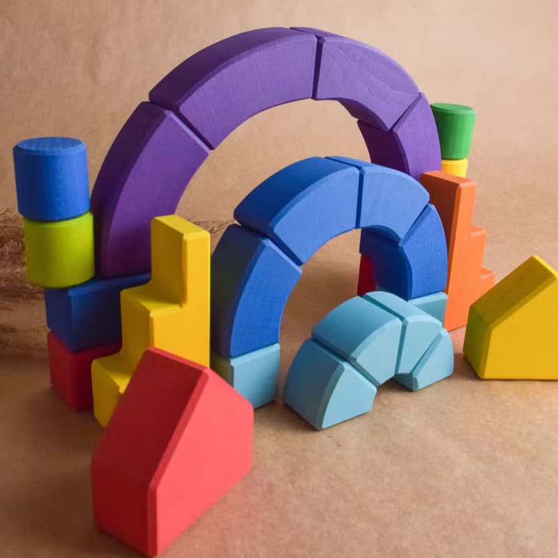 Wooden Construction Kits for Kids Building Set Toy Romanesque Rainbow Handmade
