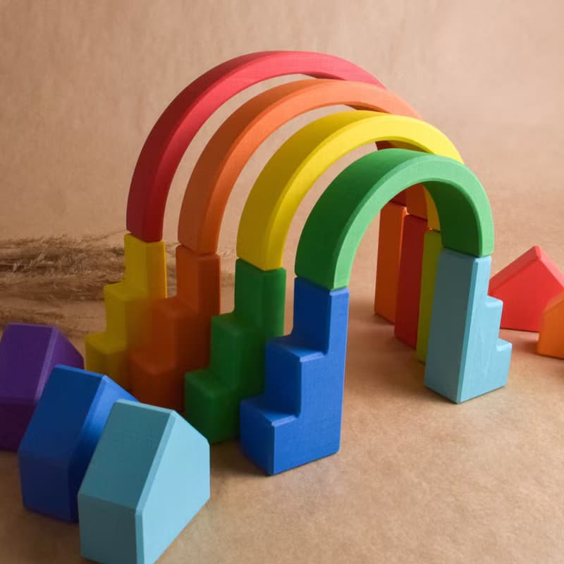 Wooden Construction Kits for Kids Building Set Toy Romanesque Rainbow Handmade