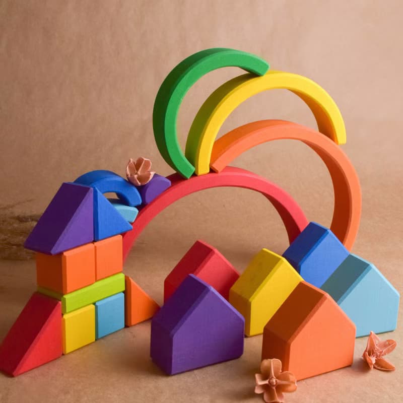 Wooden Construction Kits for Kids Building Set Toy Romanesque Rainbow Handmade