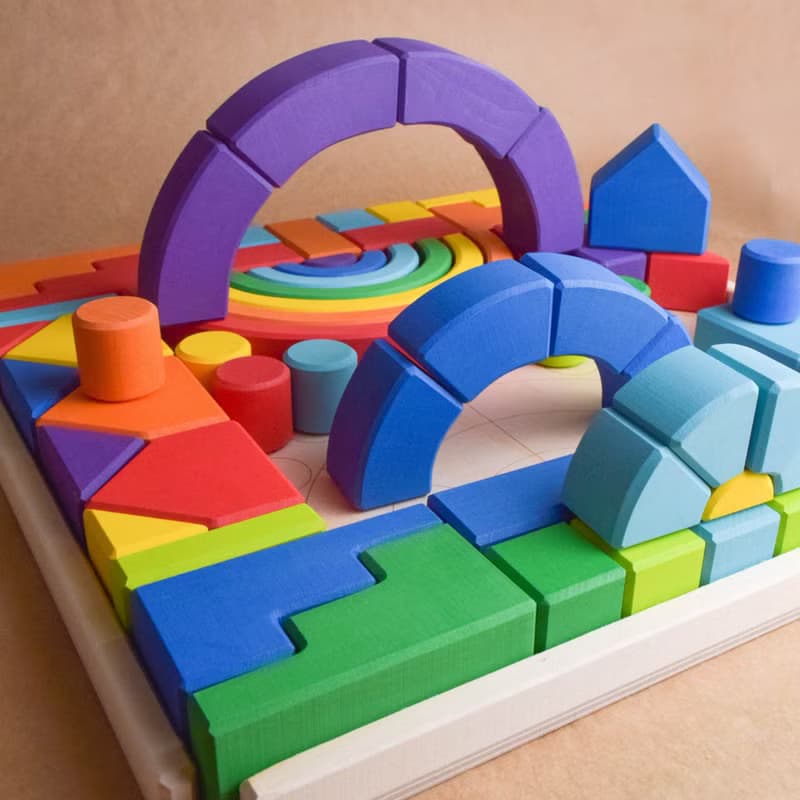 Wooden Construction Kits for Kids Building Set Toy Romanesque Rainbow Handmade