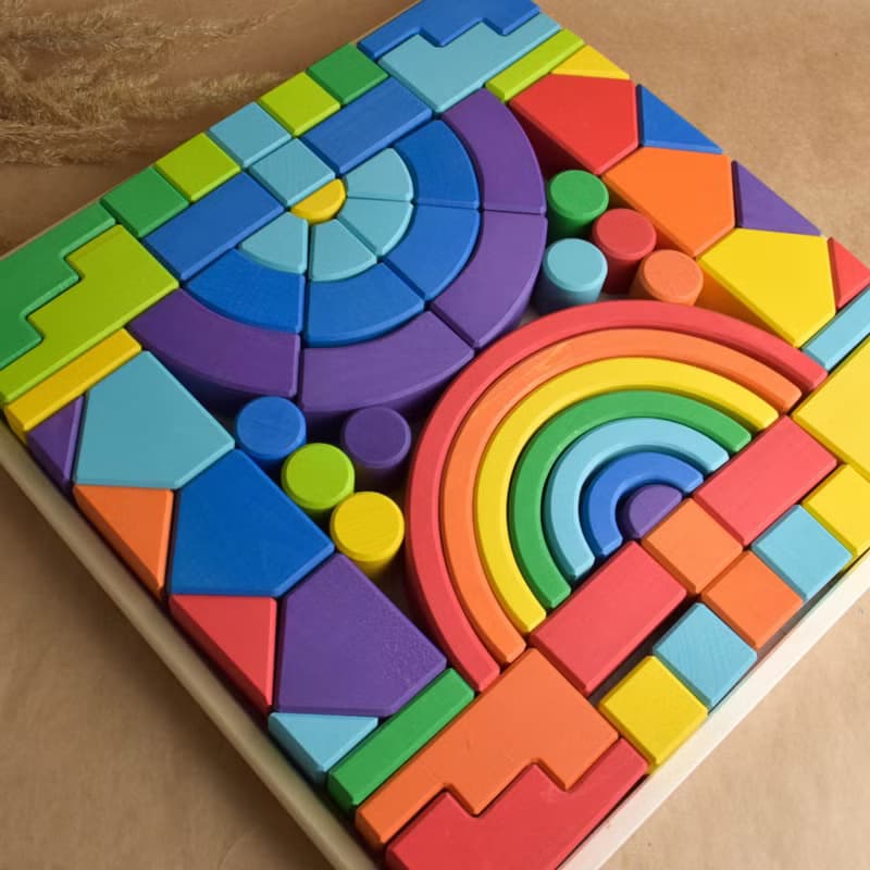 Wooden Construction Kits for Kids Building Set Toy Romanesque Rainbow Handmade
