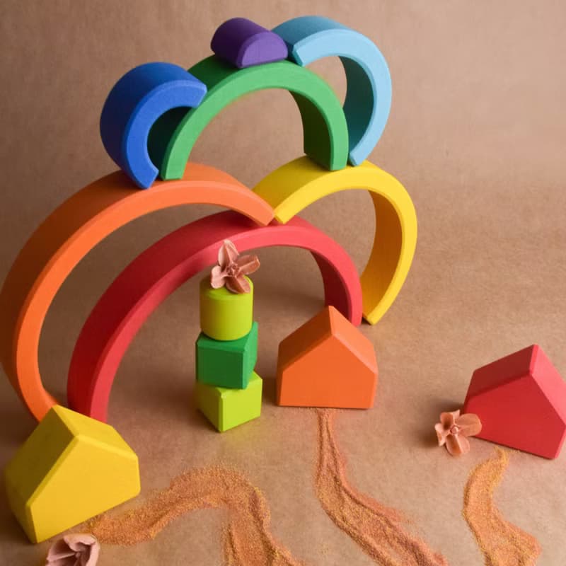 Wooden Construction Kits for Kids Building Set Toy Romanesque Rainbow Handmade