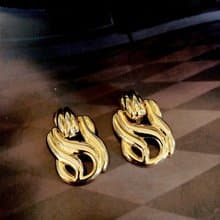 vintage jewelry  古董金色垂墜流金夾式耳環