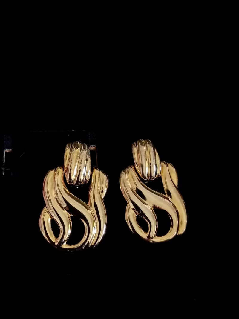 vintage jewelry  古董金色垂墜流金夾式耳環