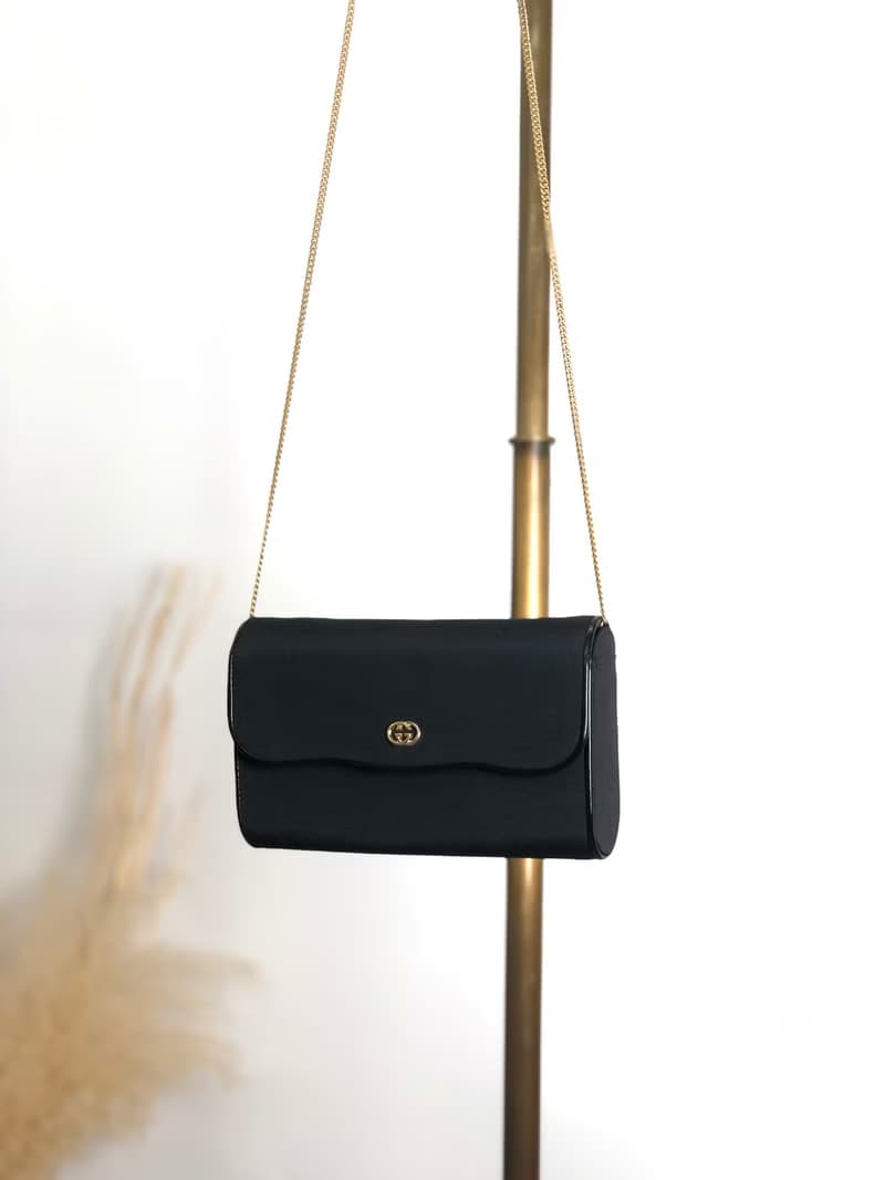 【 日本直送　名牌中古包 】GUCCI グッチ ショルダーバッグ ブラック インターロッキング ナイロン チェーン vintage ヴィンテージ c5t5sp