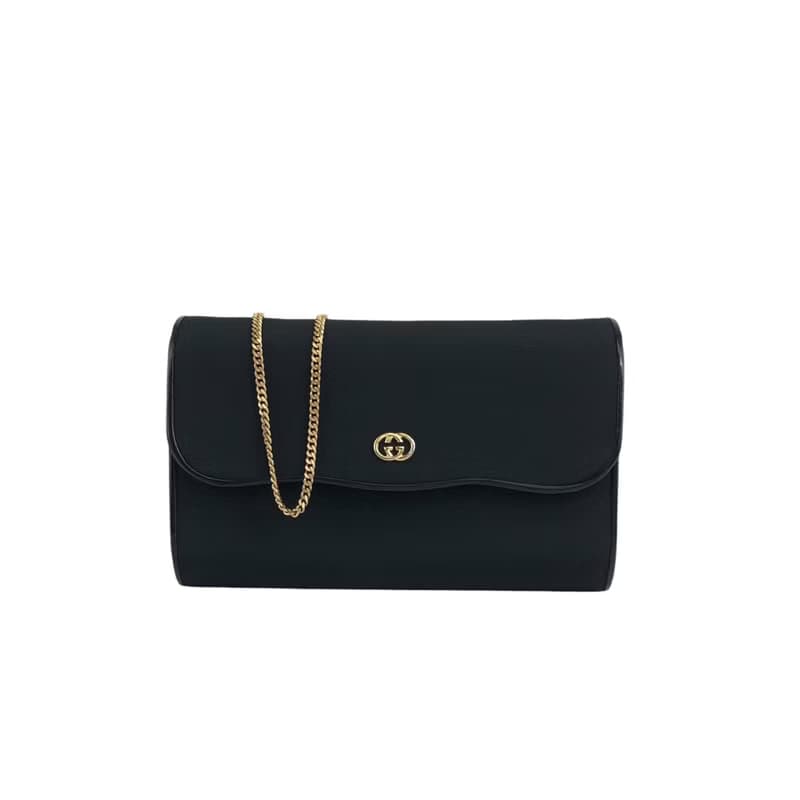 【 日本直送　名牌中古包 】GUCCI グッチ ショルダーバッグ ブラック インターロッキング ナイロン チェーン vintage ヴィンテージ c5t5sp