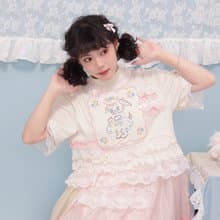 古著少女 remake手絹小狗蕾絲蛋糕短袖T恤
