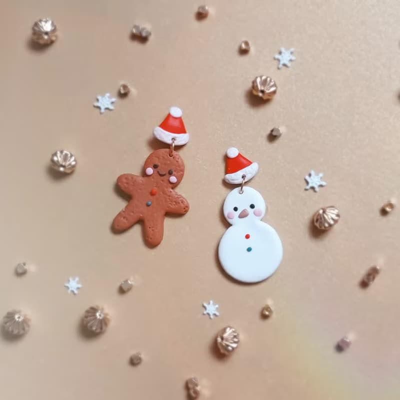 bi winter//聖誕雪人薑餅人手工軟陶耳環