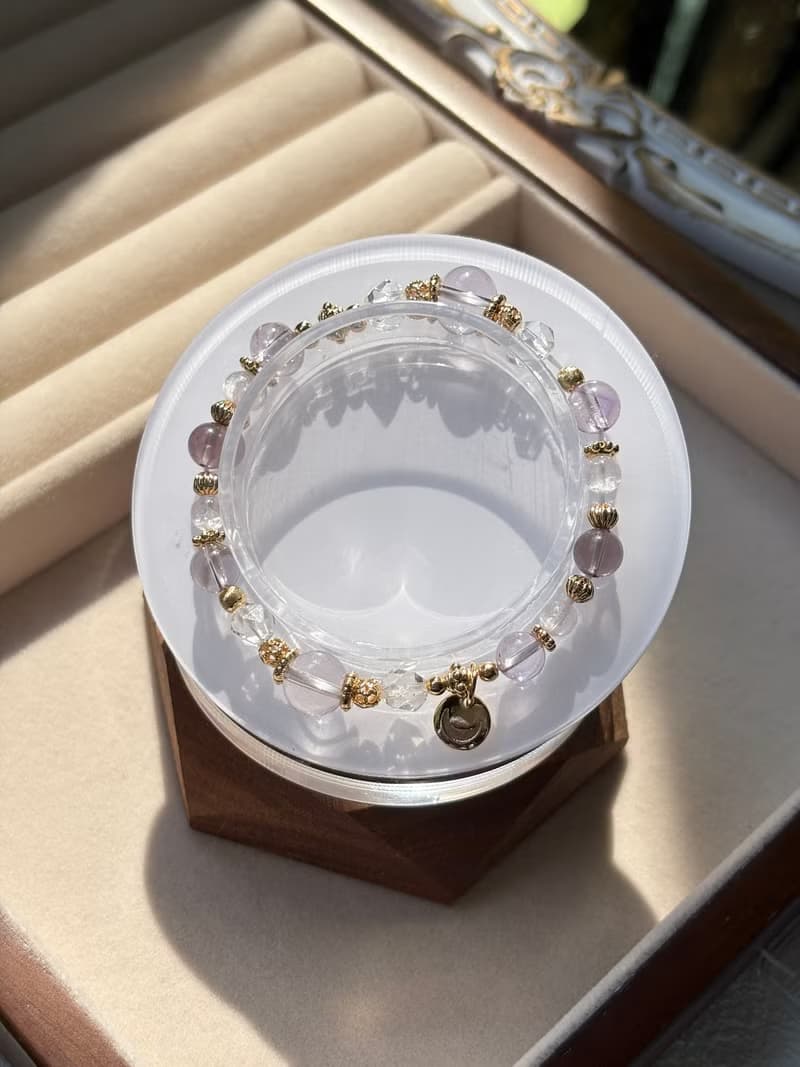 /清晨的風鈴花/修復感情 美好愛情 紫水晶 紫锂輝 螢石白水晶手鍊