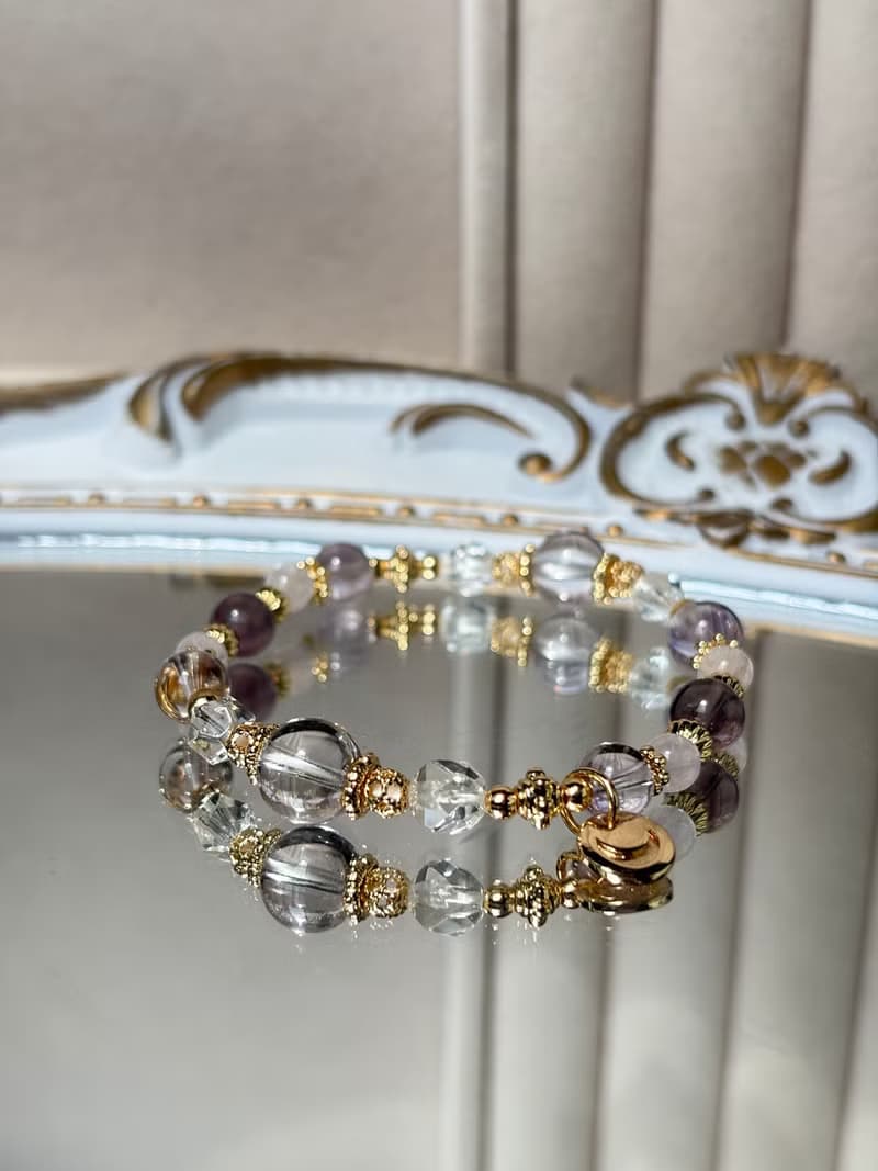 /清晨的風鈴花/修復感情 美好愛情 紫水晶 紫锂輝 螢石白水晶手鍊