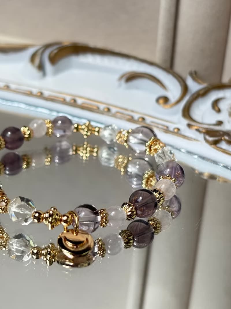 /清晨的風鈴花/修復感情 美好愛情 紫水晶 紫锂輝 螢石白水晶手鍊