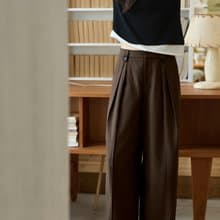 附贈腰帶 摩卡霧感 法式復古慵懶直筒褲 天絲棉闊腿褲通勤長褲
