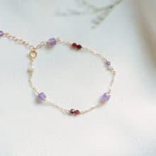 紫水晶石榴石珍珠手鍊│14KGF 天然石 誕生石 財富 戀愛運