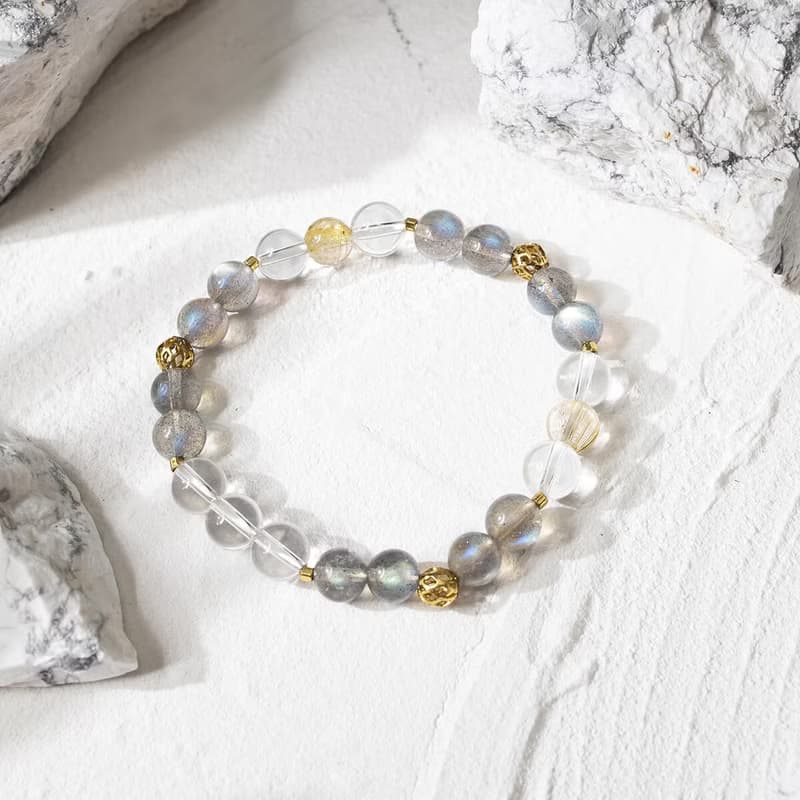 光之祝福 | B06鈦晶拉長石白水晶手鍊