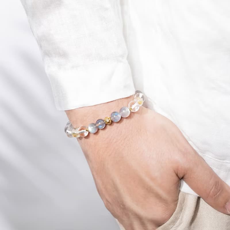 光之祝福 | B06鈦晶拉長石白水晶手鍊