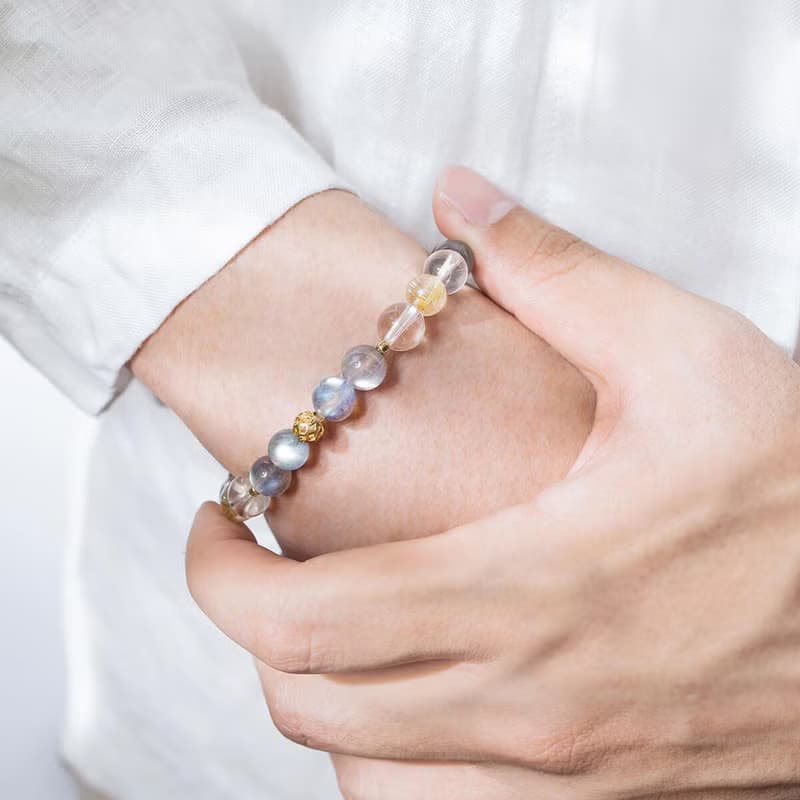 光之祝福 | B06鈦晶拉長石白水晶手鍊