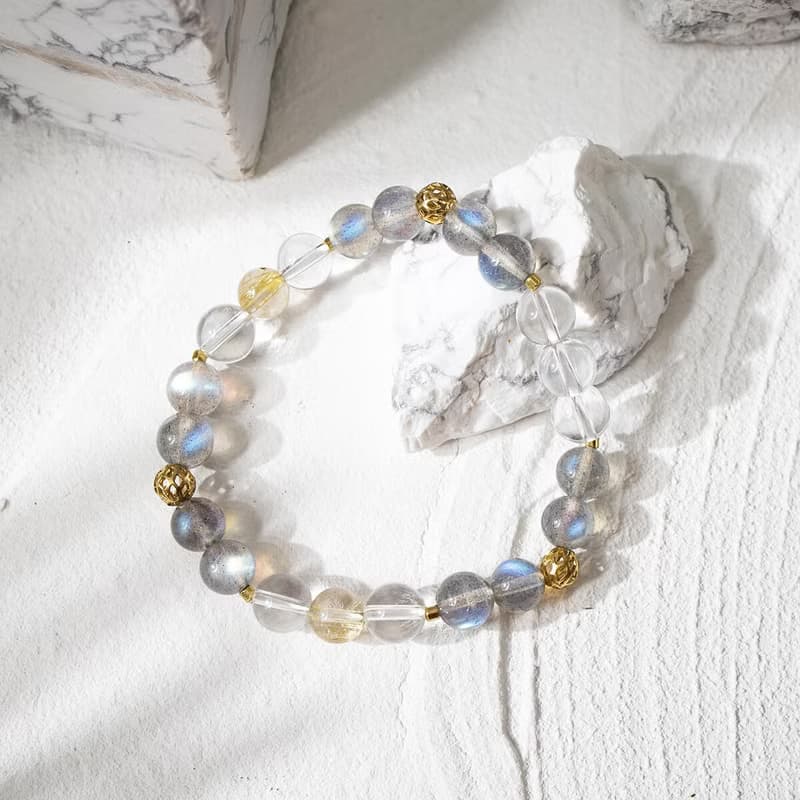 光之祝福 | B06鈦晶拉長石白水晶手鍊