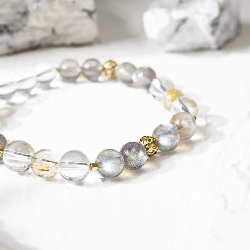 光之祝福 | B06鈦晶拉長石白水晶手鍊