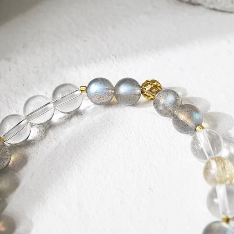 光之祝福 | B06鈦晶拉長石白水晶手鍊