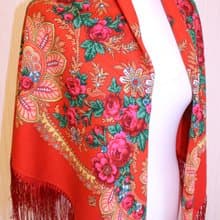 Original Pavlovo Posad Russian Shawl 100% Wool Woolen Scarf 110x110 1699-5 Red