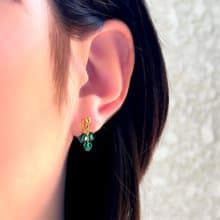 Peacock Green Crystal Non-piercing earrings 【gift box】