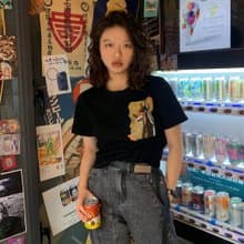 原創杜賓犬印花黑色T恤