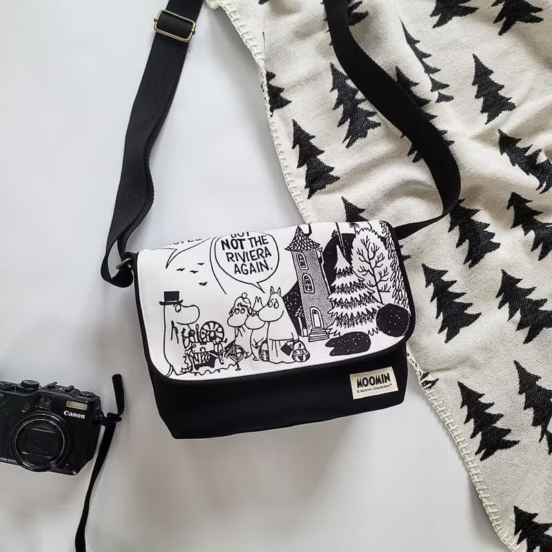 【Pinkoi x Moomin】姆明 漫畫小方包 郵差包 斜背包 -黑 台灣製