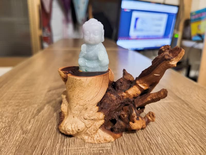 【純翠】天然翡翠 立體阿彌紫綠雙色雙雕小擺吊墜雙用款 佛系