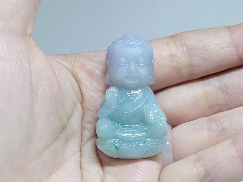 【純翠】天然翡翠 立體阿彌紫綠雙色雙雕小擺吊墜雙用款 佛系