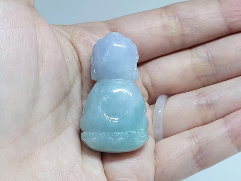 【純翠】天然翡翠 立體阿彌紫綠雙色雙雕小擺吊墜雙用款 佛系