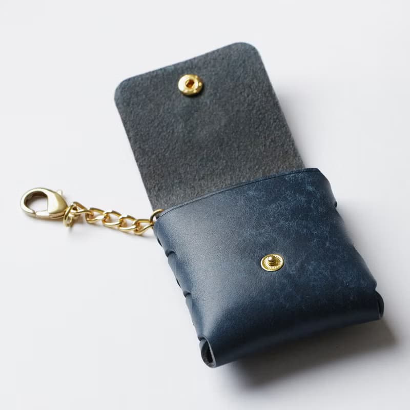 牛皮零錢包 小物收納包 海軍藍
