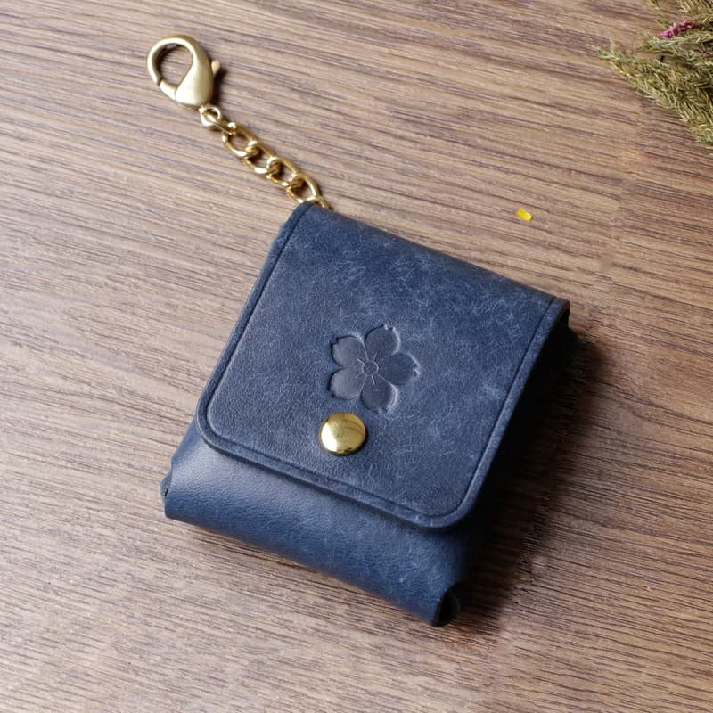 牛皮零錢包 小物收納包 海軍藍