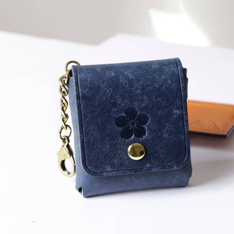 牛皮零錢包 小物收納包 海軍藍