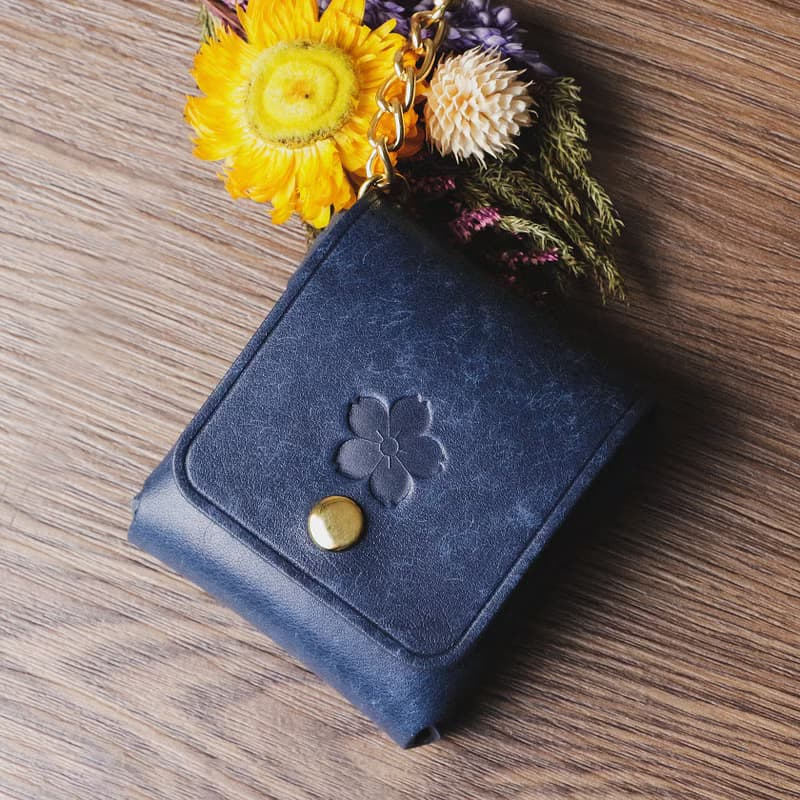 牛皮零錢包 小物收納包 海軍藍