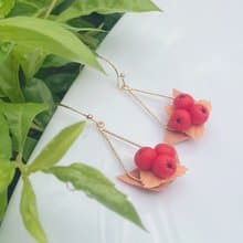 秋天的紅果實 手工軟陶耳環 | 耳夾