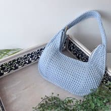 手工鉤織Juno腋下半月包手袋單肩包粉藍色針織鈎織編織手作袋