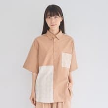 短袖拼接襯衫/飛櫻/溫柔奶茶/花束