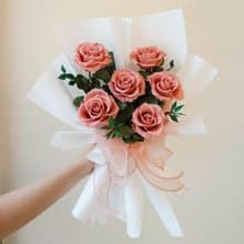 6朵永生玫瑰花束-豆沙粉