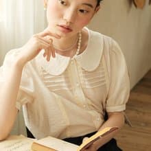 Mintcheese 古典少女天絲亞麻風琴褶透明感小襯衫