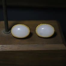白玉天然石耳釘耳墜s925銀針防過敏銀針